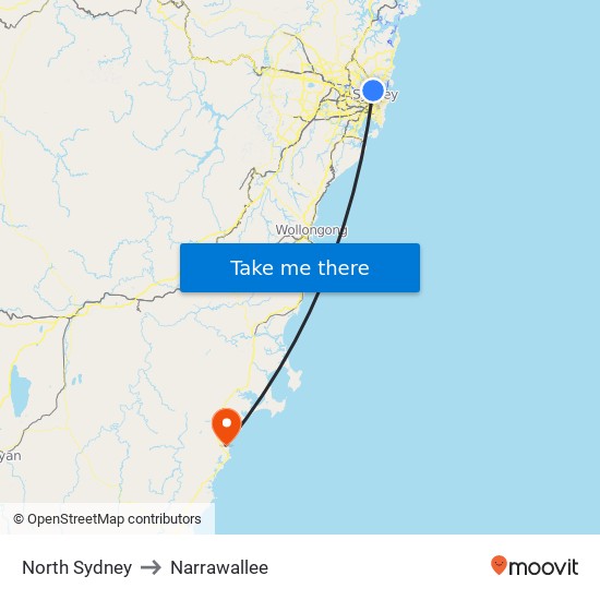 North Sydney Station to Narrawallee map