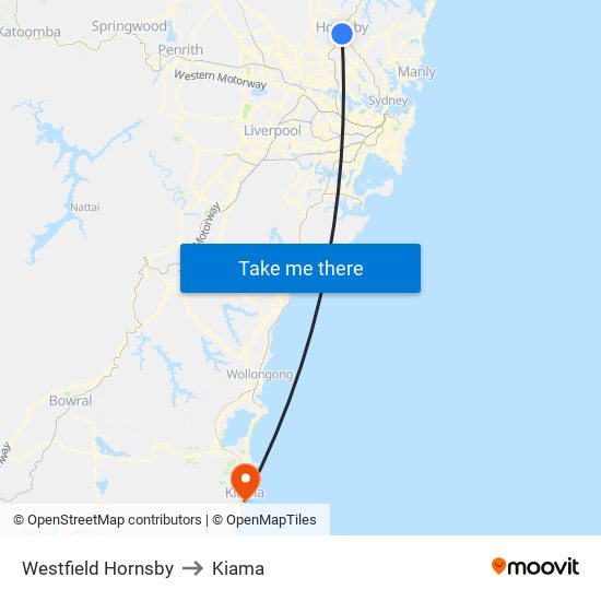 Westfield Hornsby to Kiama map