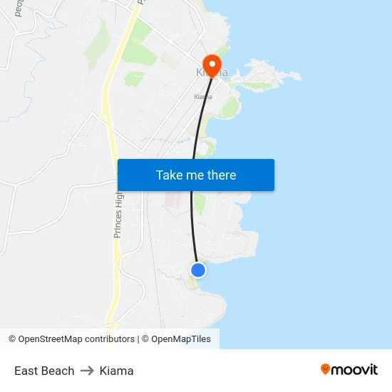 East Beach to Kiama map