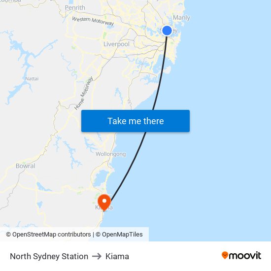 North Sydney Station to Kiama map