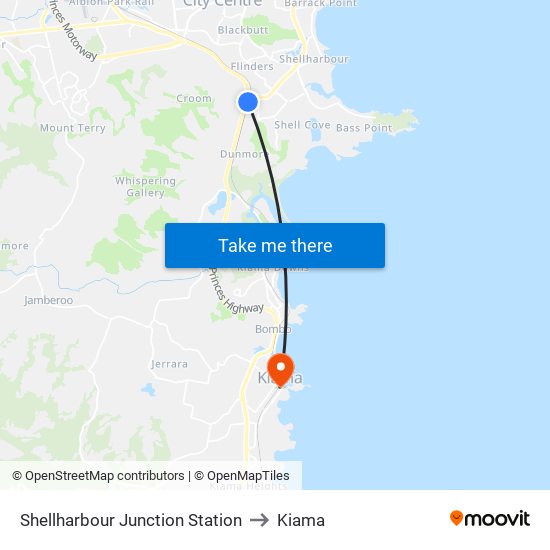 Shellharbour Junction Station to Kiama map