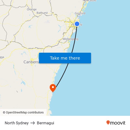 North Sydney to Bermagui map