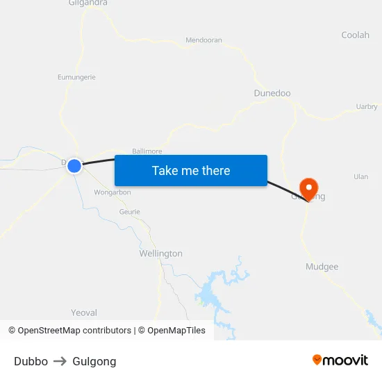 Dubbo to Gulgong map