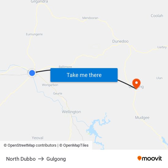 North Dubbo to Gulgong map