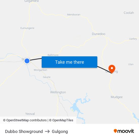 Dubbo Showground to Gulgong map