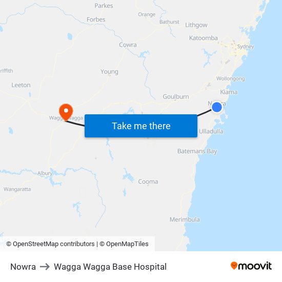 Nowra to Wagga Wagga Base Hospital map