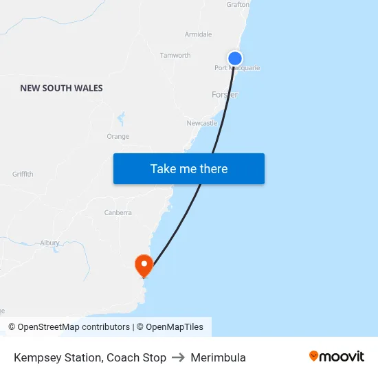 Kempsey Station, Coach Stop to Merimbula map