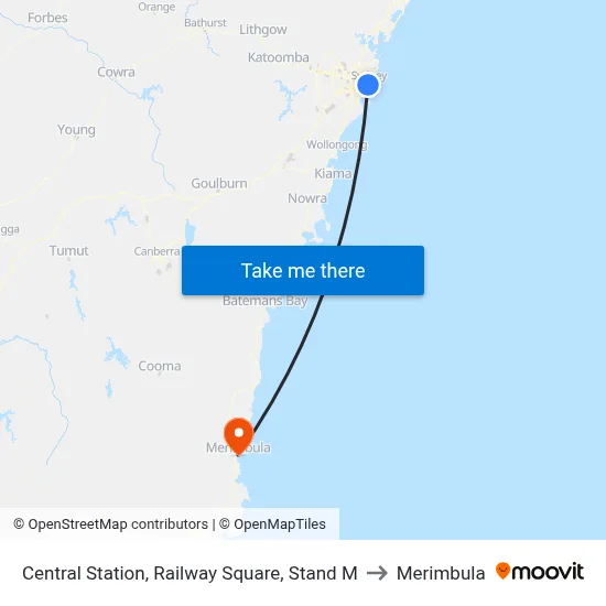 Central Station, Railway Square, Stand M to Merimbula map