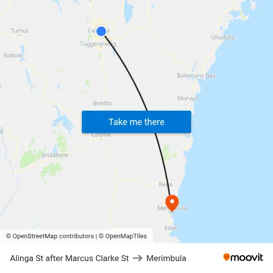 Alinga St after Marcus Clarke St to Merimbula map