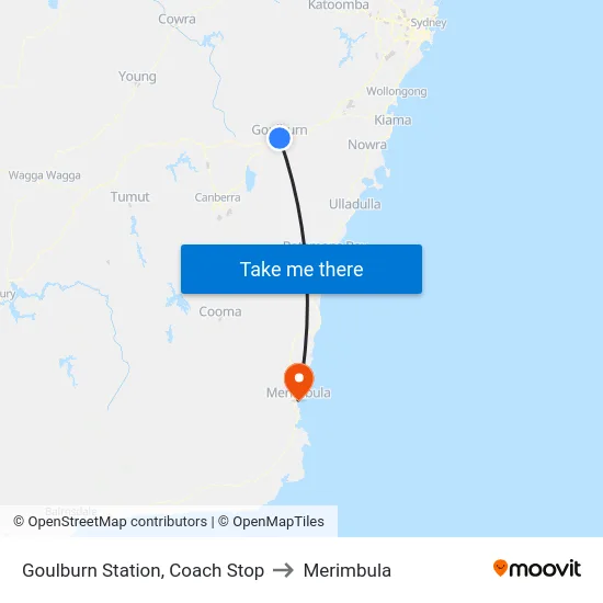 Goulburn Station, Coach Stop to Merimbula map