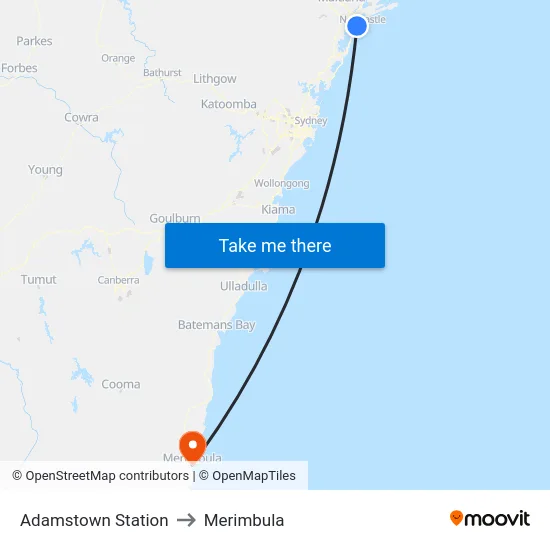 Adamstown Station to Merimbula map