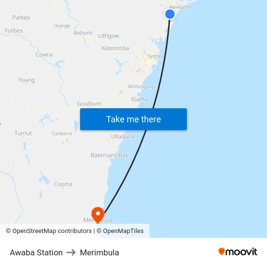 Awaba Station to Merimbula map
