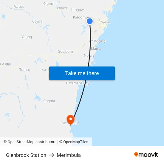 Glenbrook Station to Merimbula map