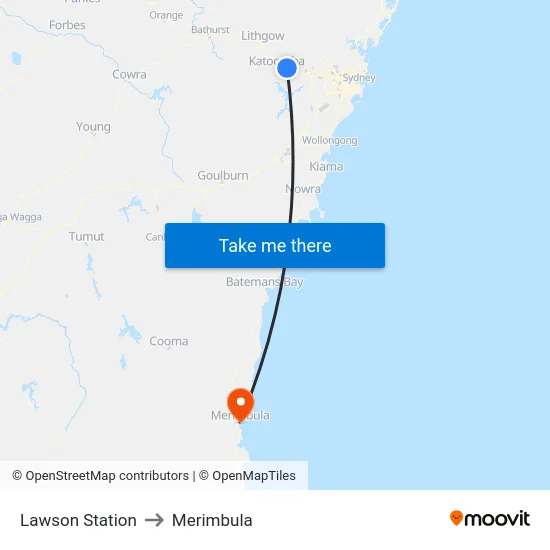 Lawson Station to Merimbula map