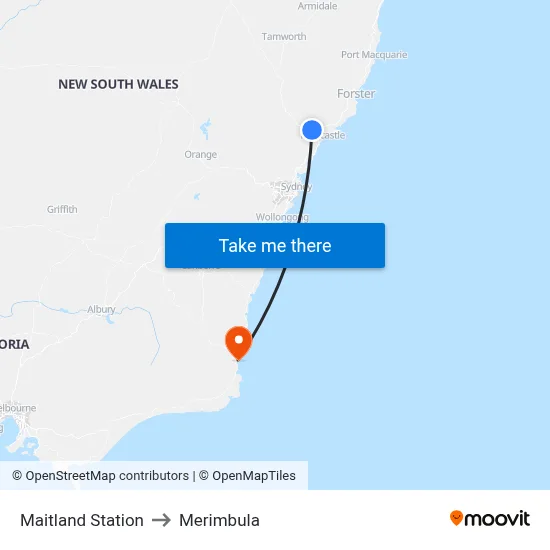 Maitland Station to Merimbula map