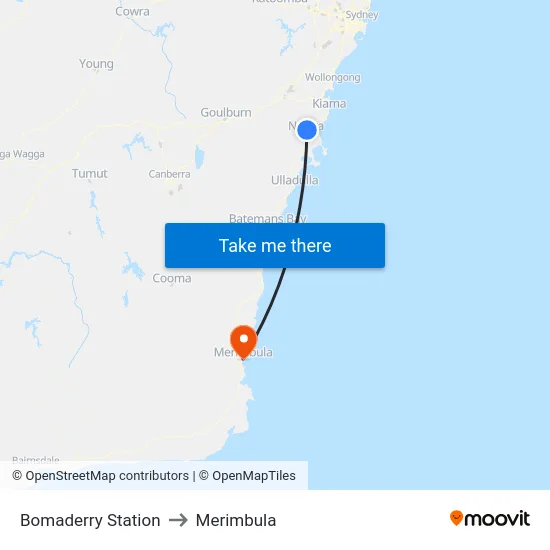 Bomaderry Station to Merimbula map