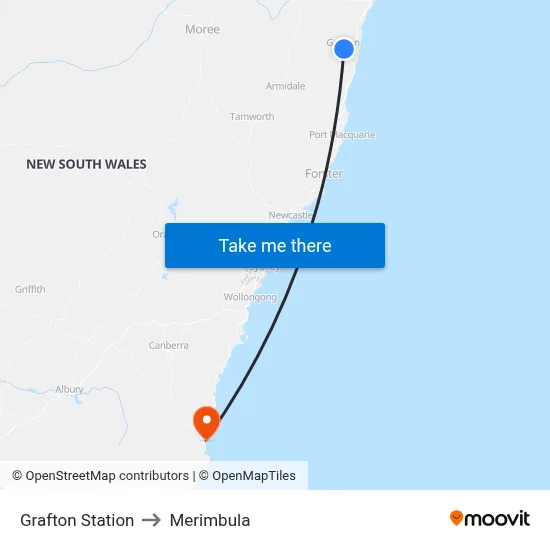 Grafton Station to Merimbula map