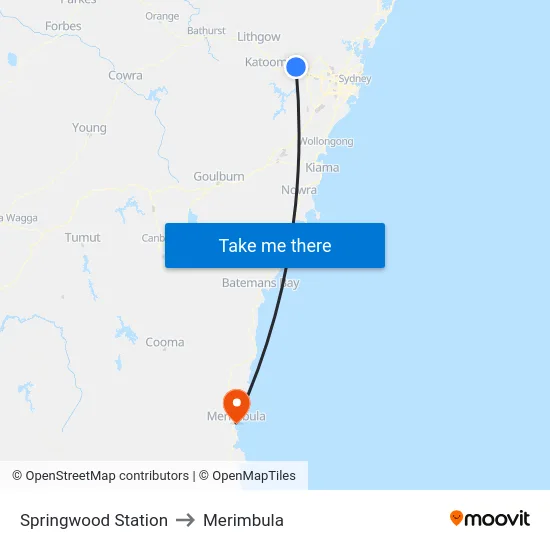 Springwood Station to Merimbula map