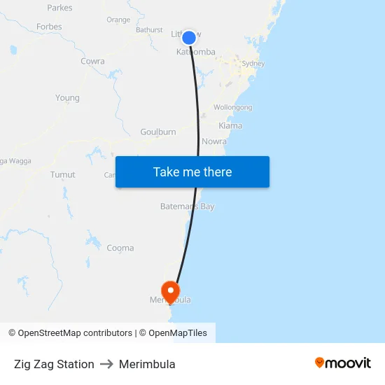 Zig Zag Station to Merimbula map