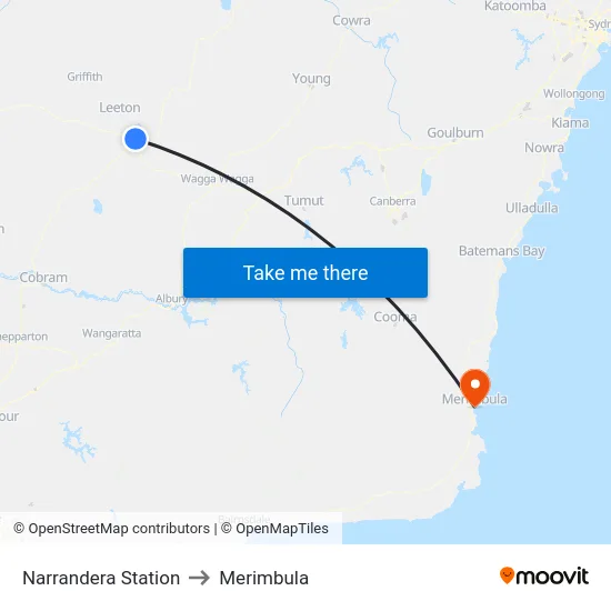 Narrandera Station to Merimbula map