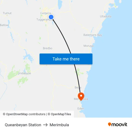Queanbeyan Station to Merimbula map