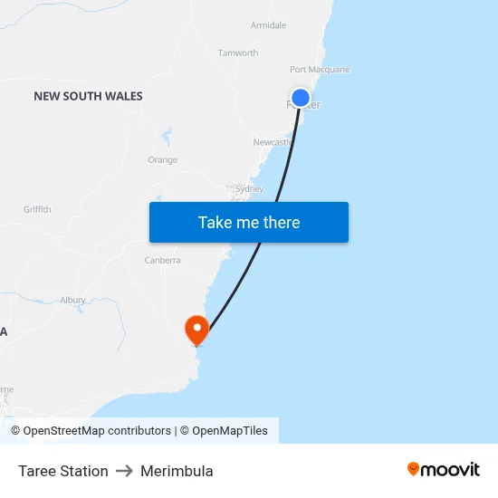 Taree Station to Merimbula map