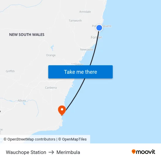Wauchope Station to Merimbula map