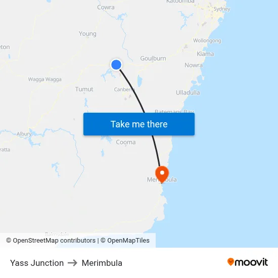 Yass Junction to Merimbula map