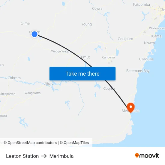 Leeton Station to Merimbula map