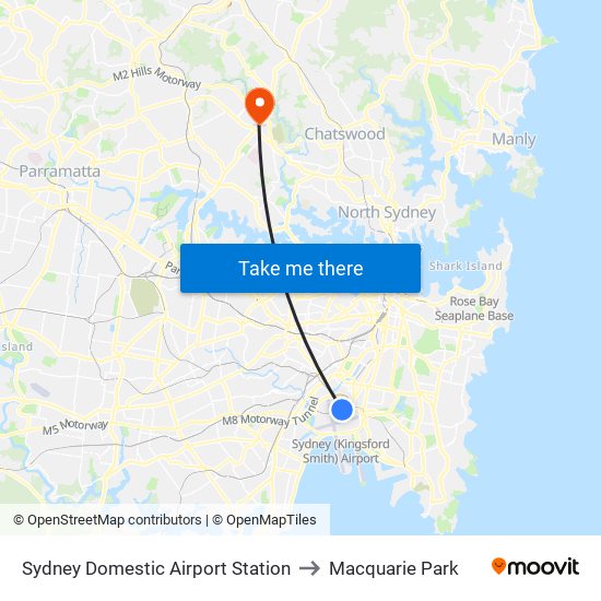 Sydney Domestic Airport Station to Macquarie Park map