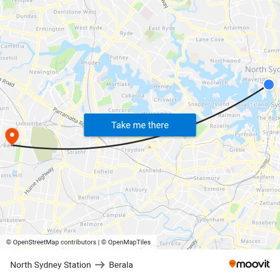 North Sydney Station to Berala map