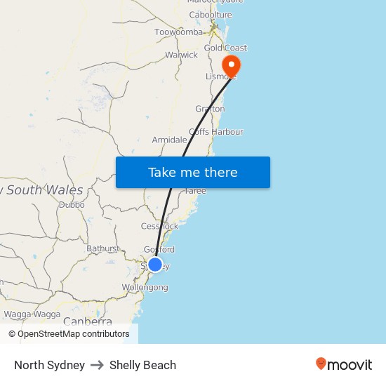 North Sydney Station to Shelly Beach map