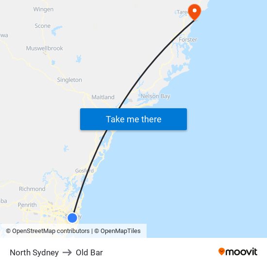 North Sydney to Old Bar map