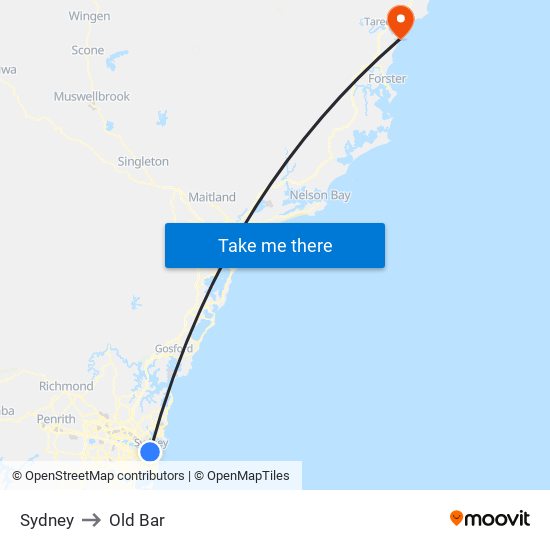Sydney to Old Bar map