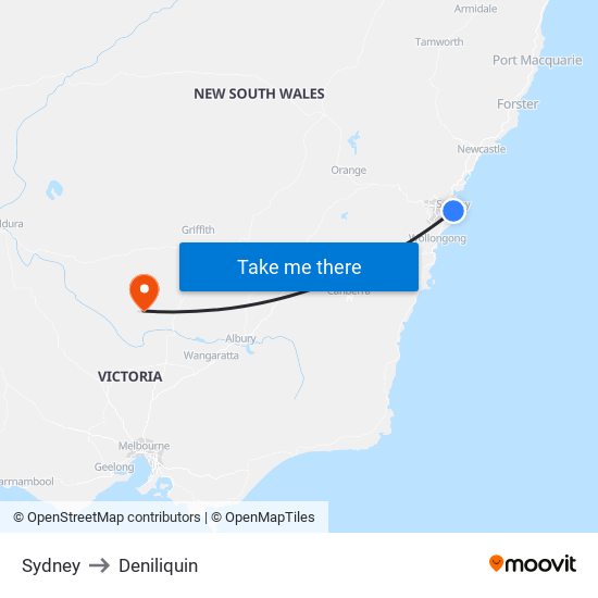 Sydney to Deniliquin map