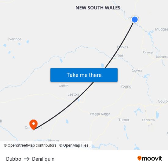 Dubbo to Deniliquin map