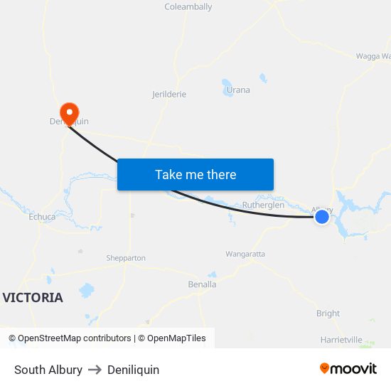 South Albury to Deniliquin map