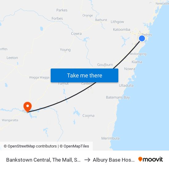 Bankstown Central, The Mall, Stand C to Albury Base Hospital map