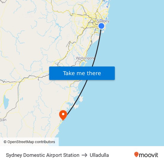 Sydney Domestic Airport Station to Ulladulla map
