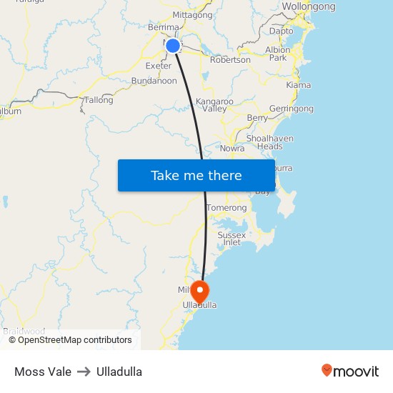 Moss Vale Station to Ulladulla map