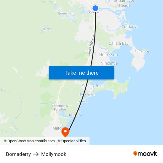 Bomaderry to Mollymook map