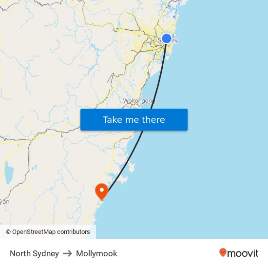 North Sydney to Mollymook map