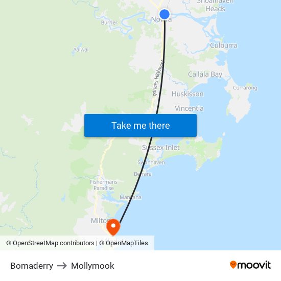 Bomaderry to Mollymook map