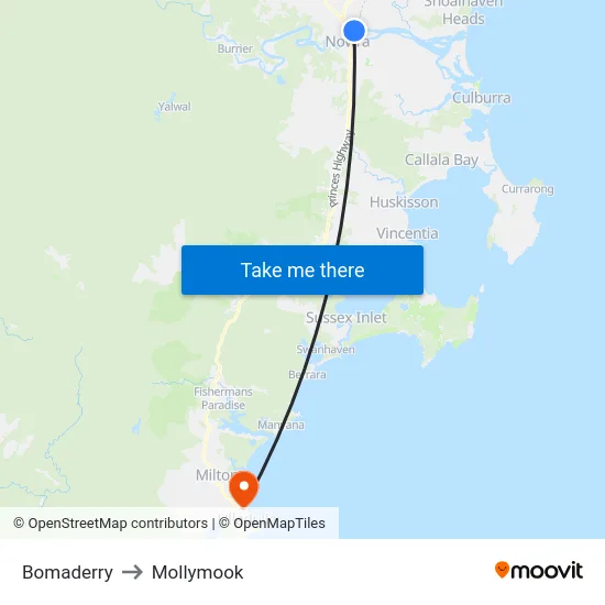 Bomaderry to Mollymook map