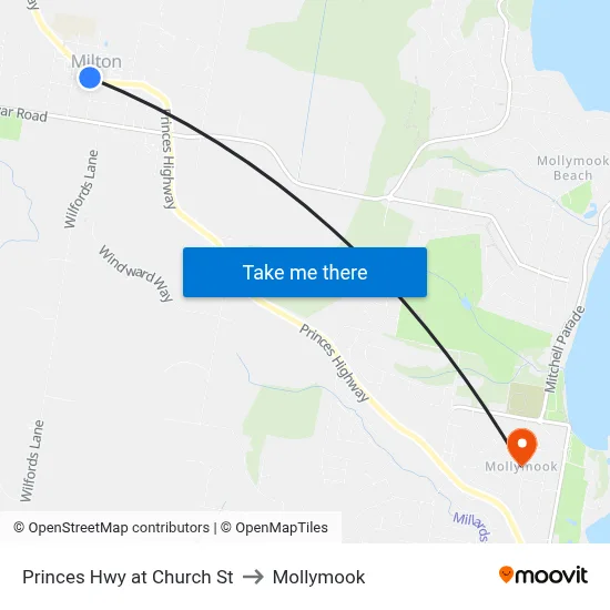 Princes Hwy at Church St to Mollymook map