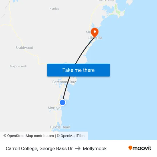 Carroll College, George Bass Dr to Mollymook map