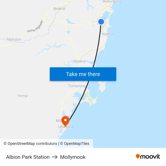 Albion Park Station to Mollymook map