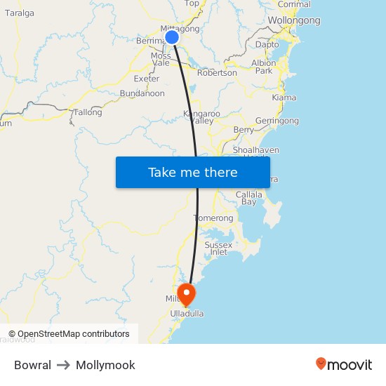Bowral Station to Mollymook map