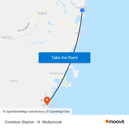Coniston Station to Mollymook map