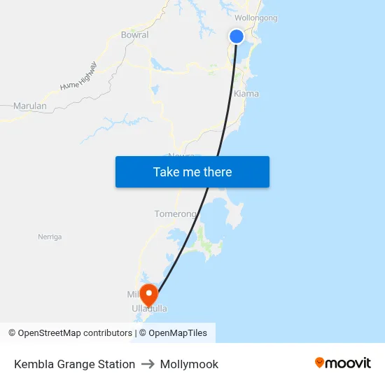 Kembla Grange Station to Mollymook map